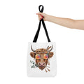 Hippie Highland Cow Tote Bag | Boho Cow with Sunglasses and Floral Accents