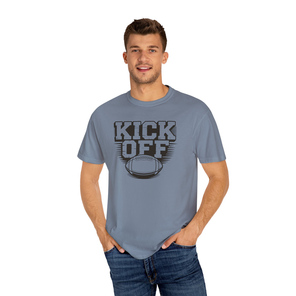 Kick Off Unisex Garment-Dyed T-shirt for Sports Lovers, Football Fans, Casual Wear, Gift Idea, Game Day Apparel