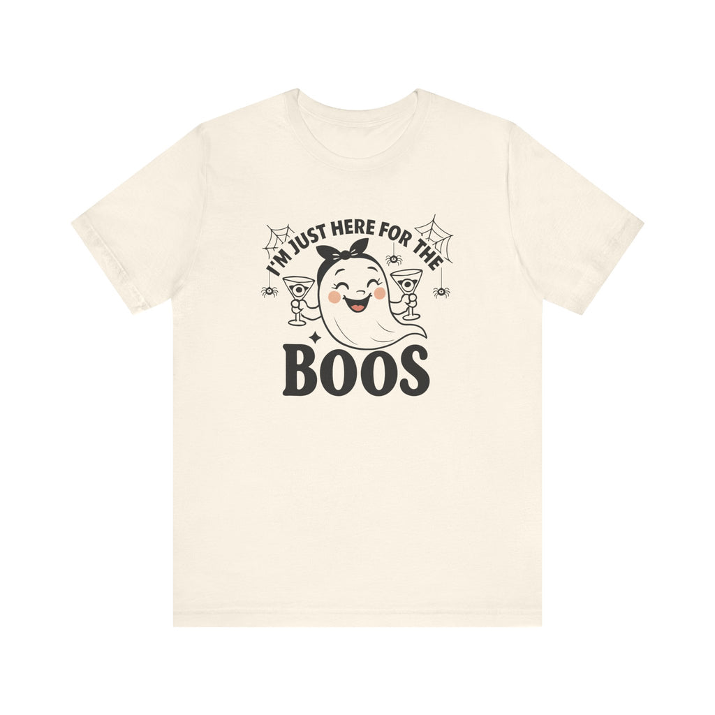 I'm Just Here for the Boos, Ghost, Bats, and Spiders Funny Tee Shirt, Unisex Halloween Shirt, Spooky Season Apparel, Casual Halloween Wear