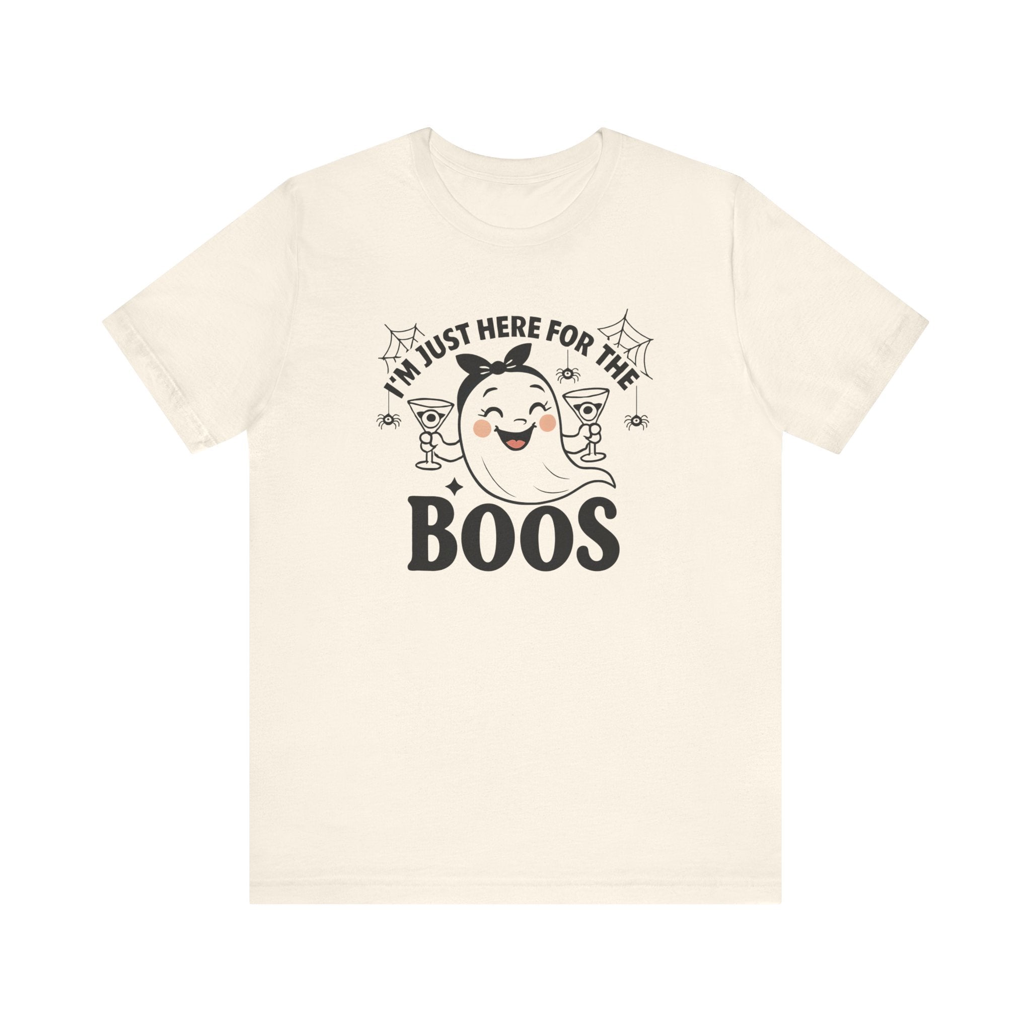 I'm Just Here for the Boos, Ghost, Bats, and Spiders Funny Tee Shirt, Unisex Halloween Shirt, Spooky Season Apparel, Casual Halloween Wear