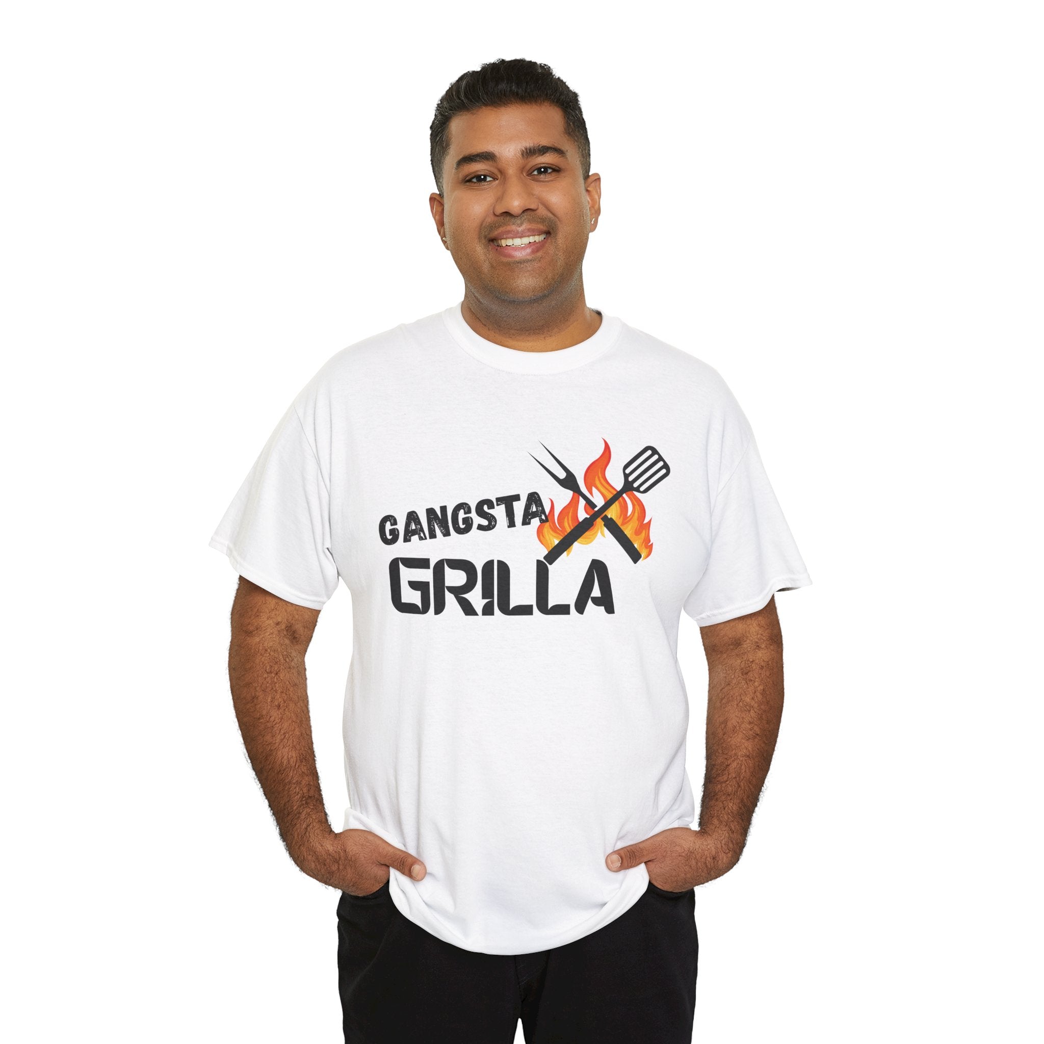 Gangsta Grilla BBQ Unisex Heavy Cotton Tee, Grilling Shirt, Cooking Gift, Father's Day Apparel, Summer BBQ Outfit, Foodie Tee