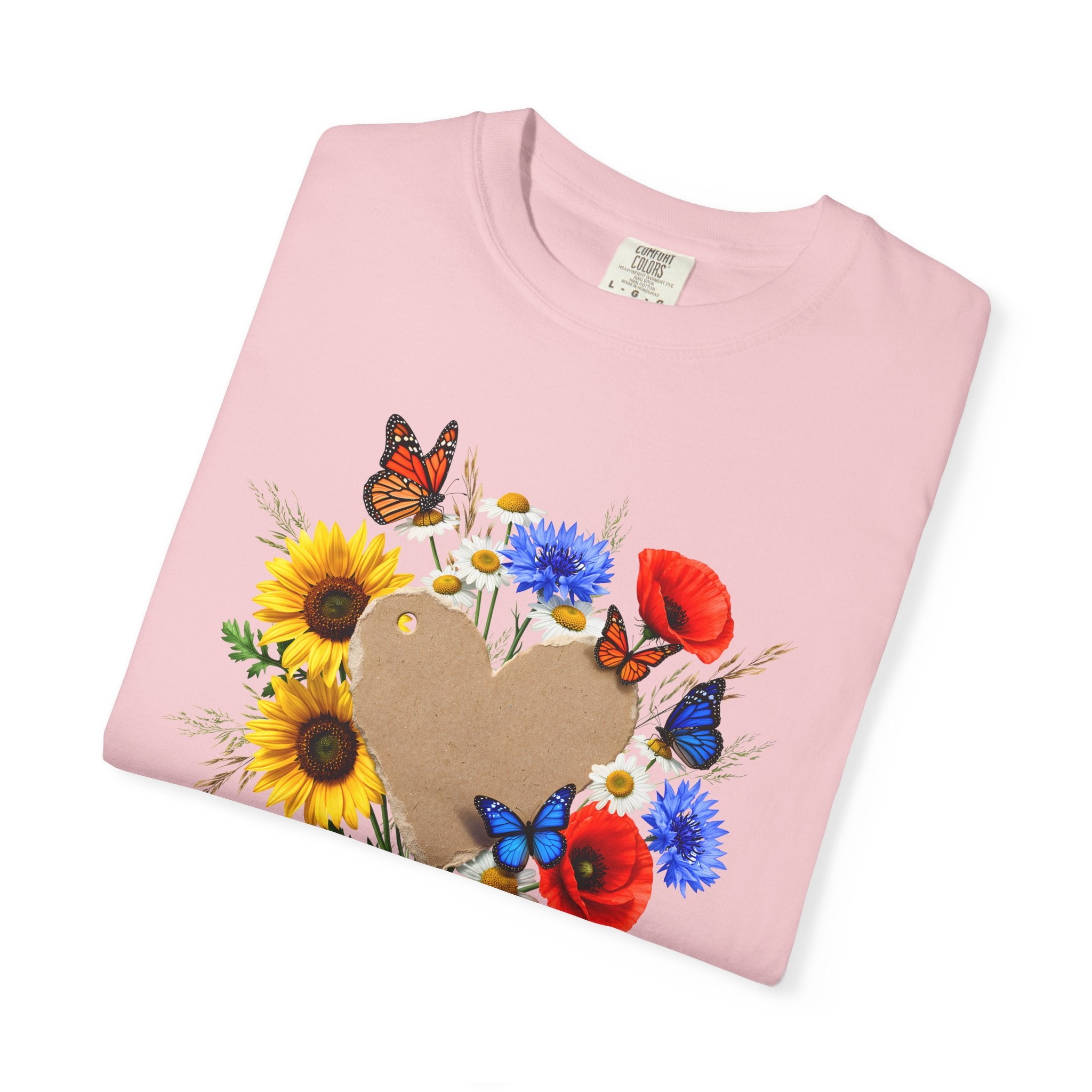 Wildflower Heart T-shirt | Sunflower Poppy Cornflower Butterfly Shirt