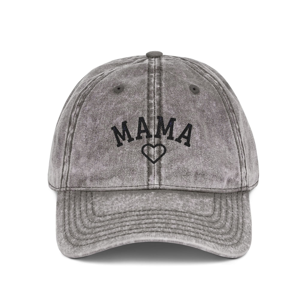 Embroidered Mama Heart Baseball Cap | Vintage Washed Hat with Outlined Heart On Back