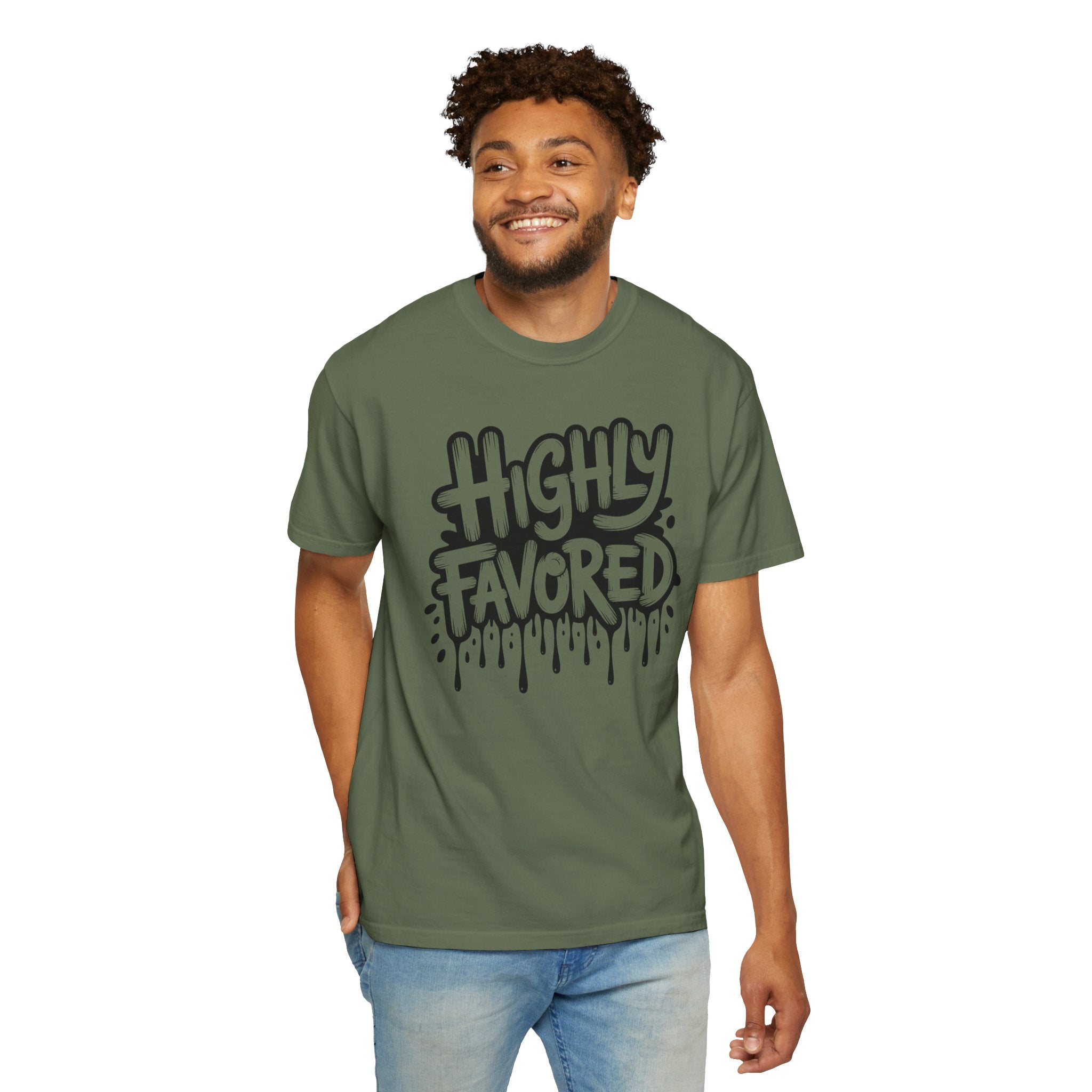 Highly Favored Comfort Colors Unisex Garment-Dyed T-Shirt | Casual Streetwear, Gift for Friends, Inspirational Apparel, Everyday Comfort, Affirmation Tee