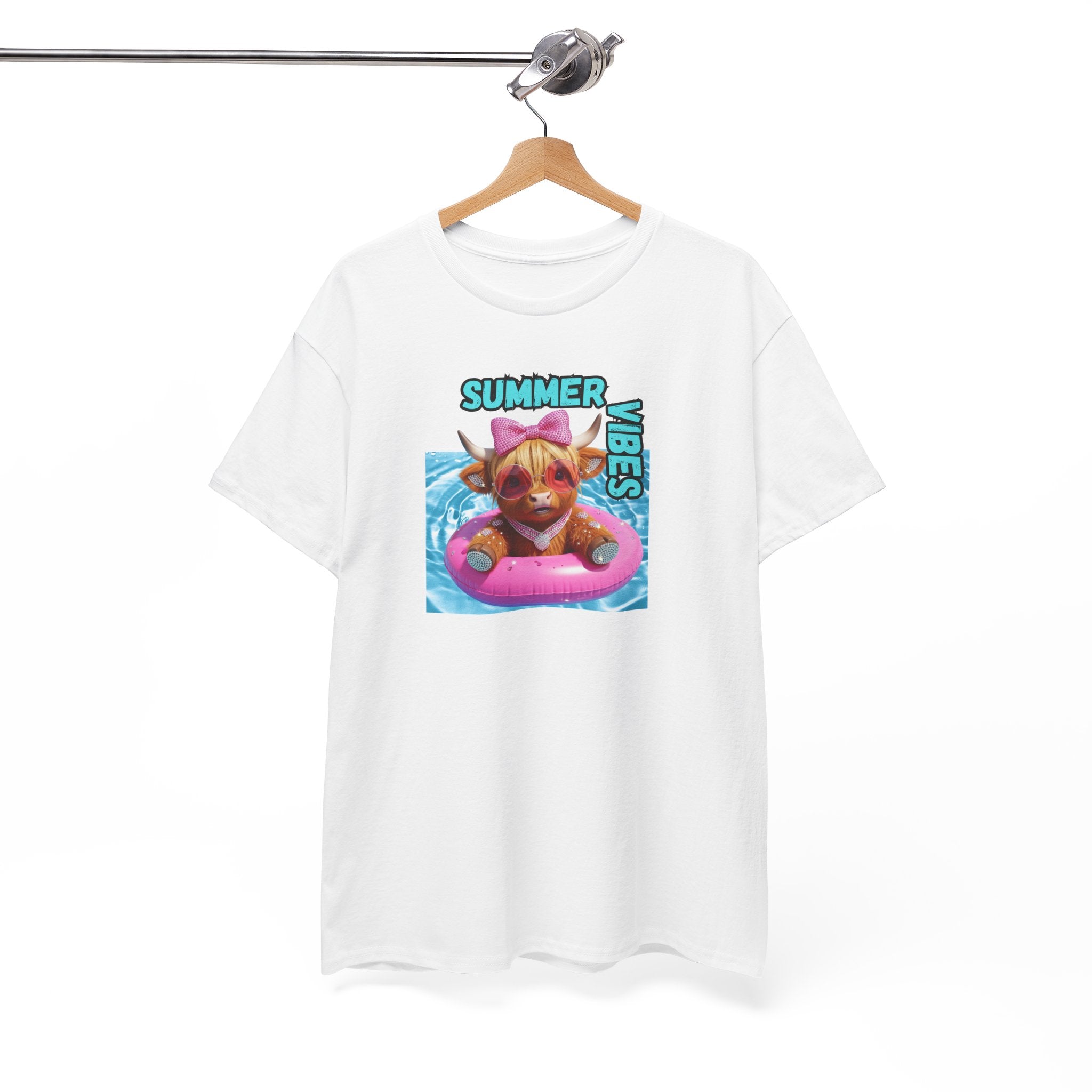 Summer Vibes Heavy Cotton Tee, Cute Cow Tee, Beach Day Shirt, Casual Summer Wear, Pet Lovers Gift, Pool Party Outfit
