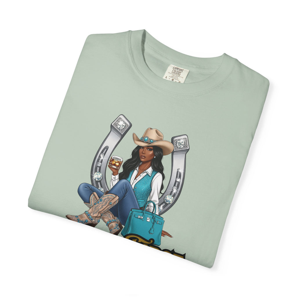 African American Cowgirl Rodeo Themed Rhinestone Shirt, 'Not My First Rodeo' Western Style Top, Rodeo Shirt, Boots On The Ground Tee