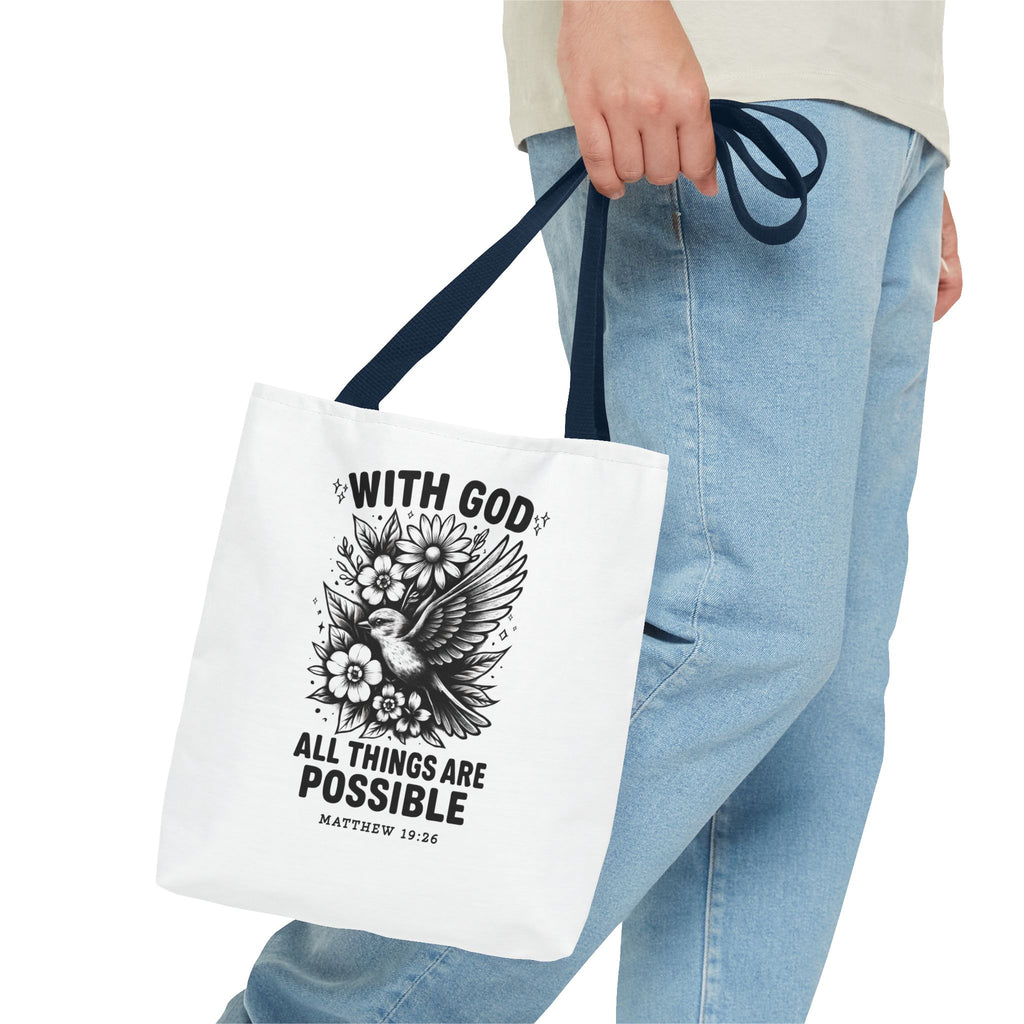 Matthew 19 26 Christian Tote Bag, Bible Verse Tote, Inspirational Tote Bag, Faith Tote, Scripture Tote, Gift for Believers