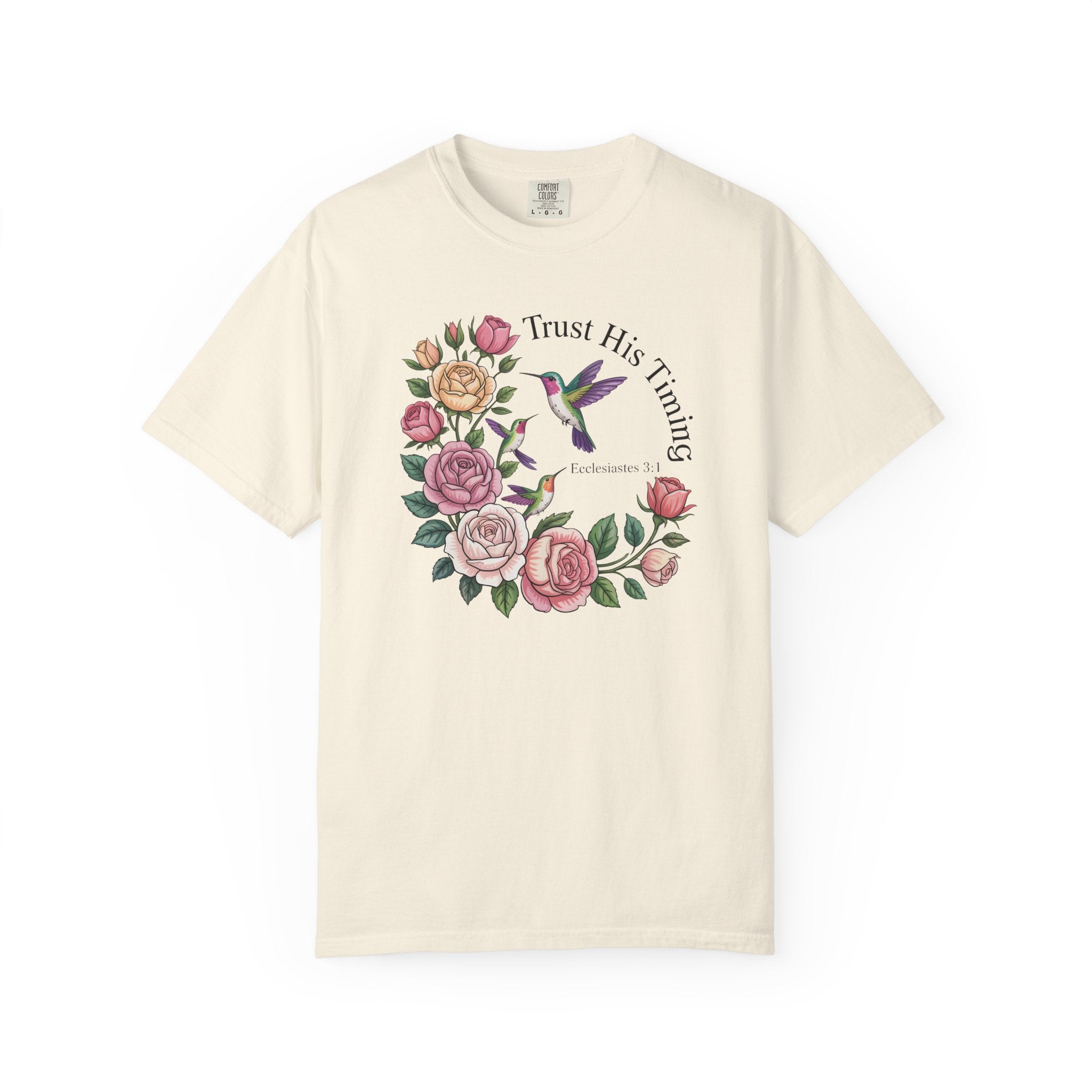 Comfort Colors® Floral Trust His Timing: Ecclesiastes 3;1 Scripture Tee, Christian Apparel