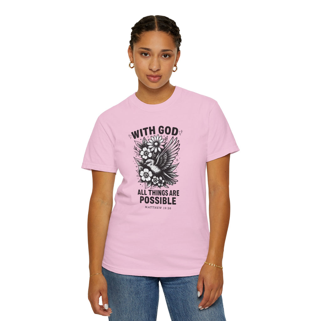 Matthew 19 26 Comfort Colors Tee, With God All Things Are Possible Shirt, Christian Bible Verse Shirt, Faith Christian Comfort Colors Shirt