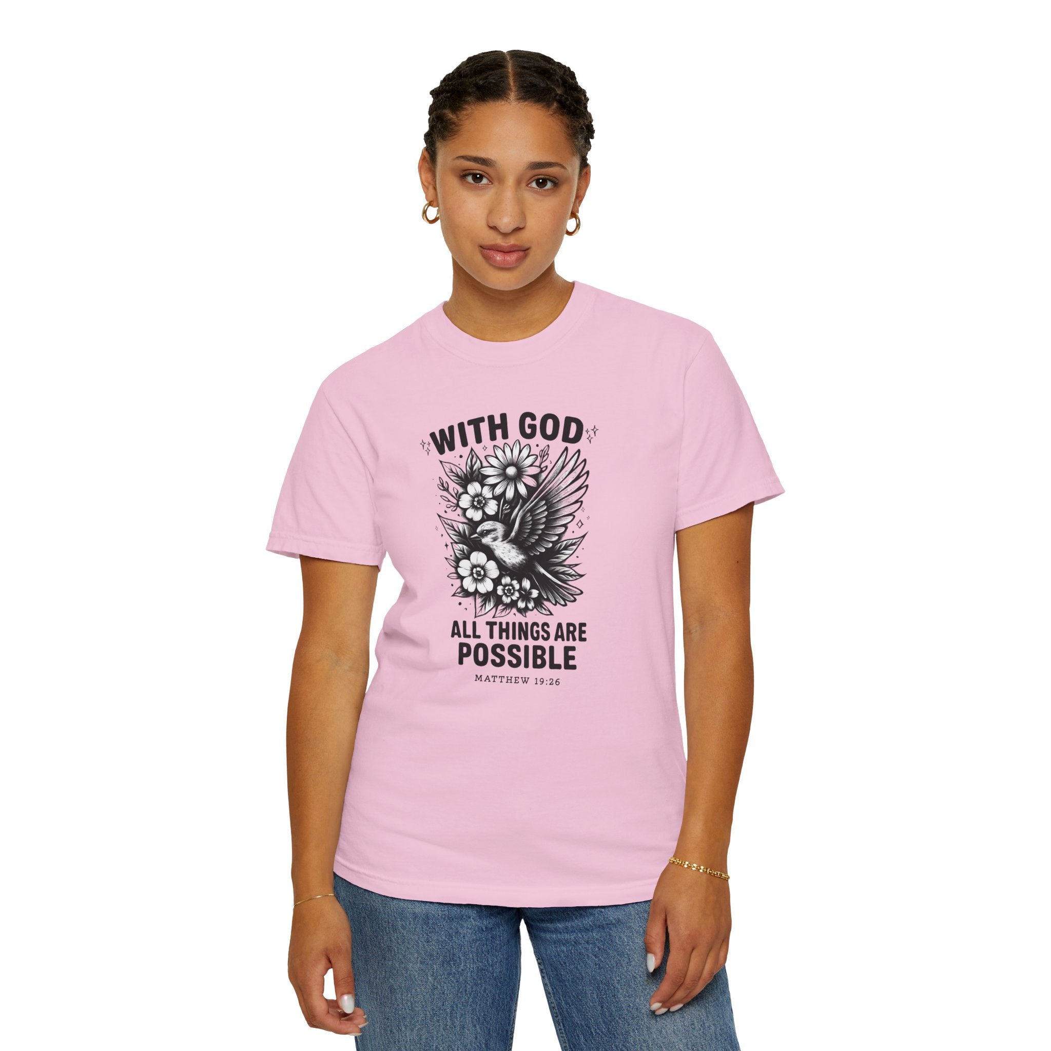 Matthew 19 26 Comfort Colors Tee, With God All Things Are Possible Shirt, Christian Bible Verse Shirt, Faith Christian Comfort Colors Shirt