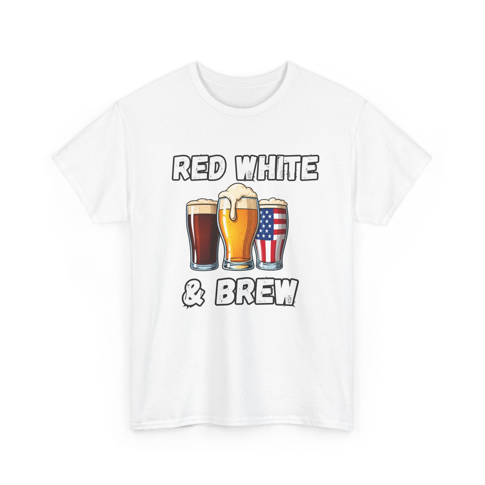 Men's Red, White & Brew Heavy Cotton Tee - Perfect for 4th of July BBQs, Independence Day, Casual Outings, Summer Fun, Beer Lovers