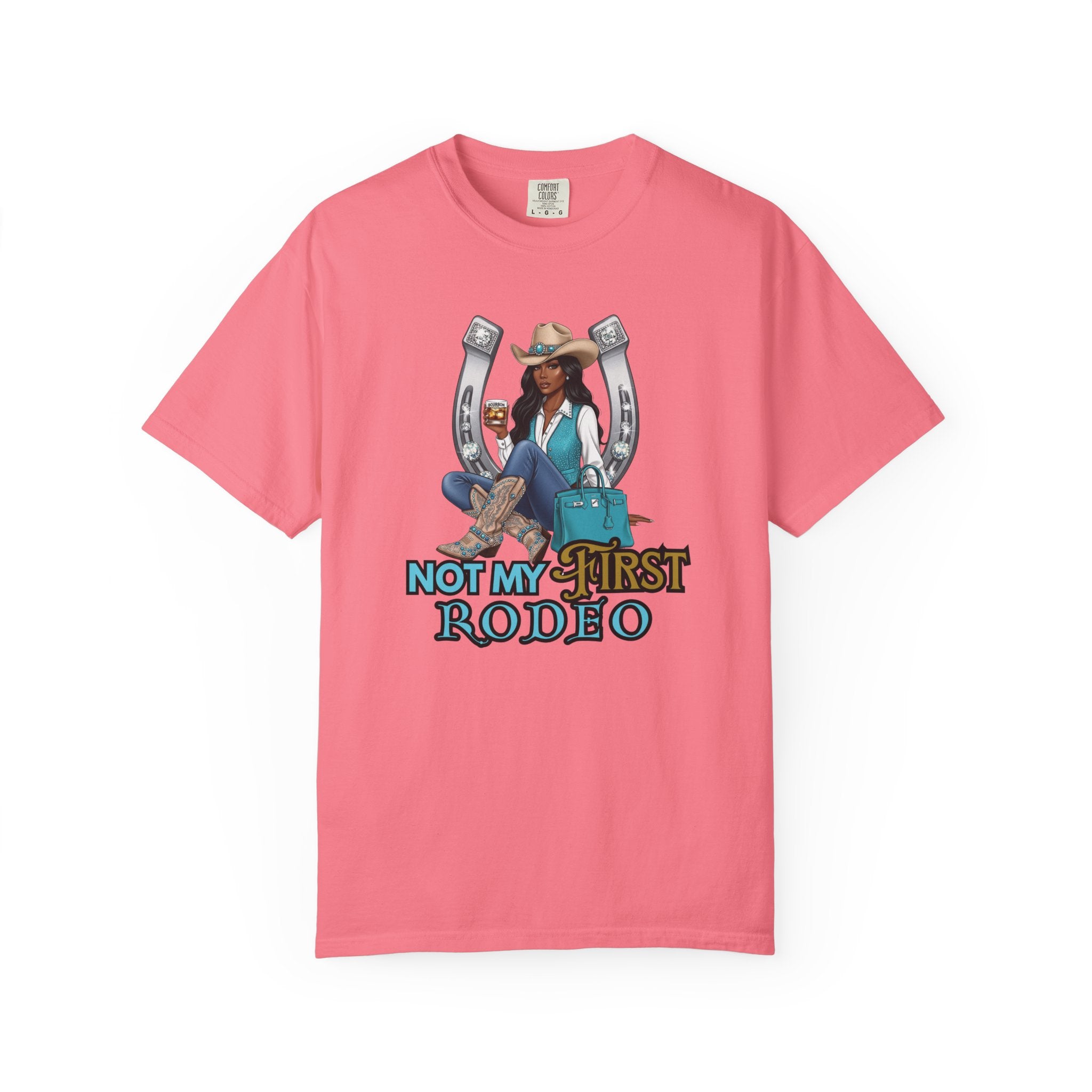 African American Cowgirl Rodeo Themed Rhinestone Shirt, 'Not My First Rodeo' Western Style Top, Rodeo Shirt, Boots On The Ground Tee