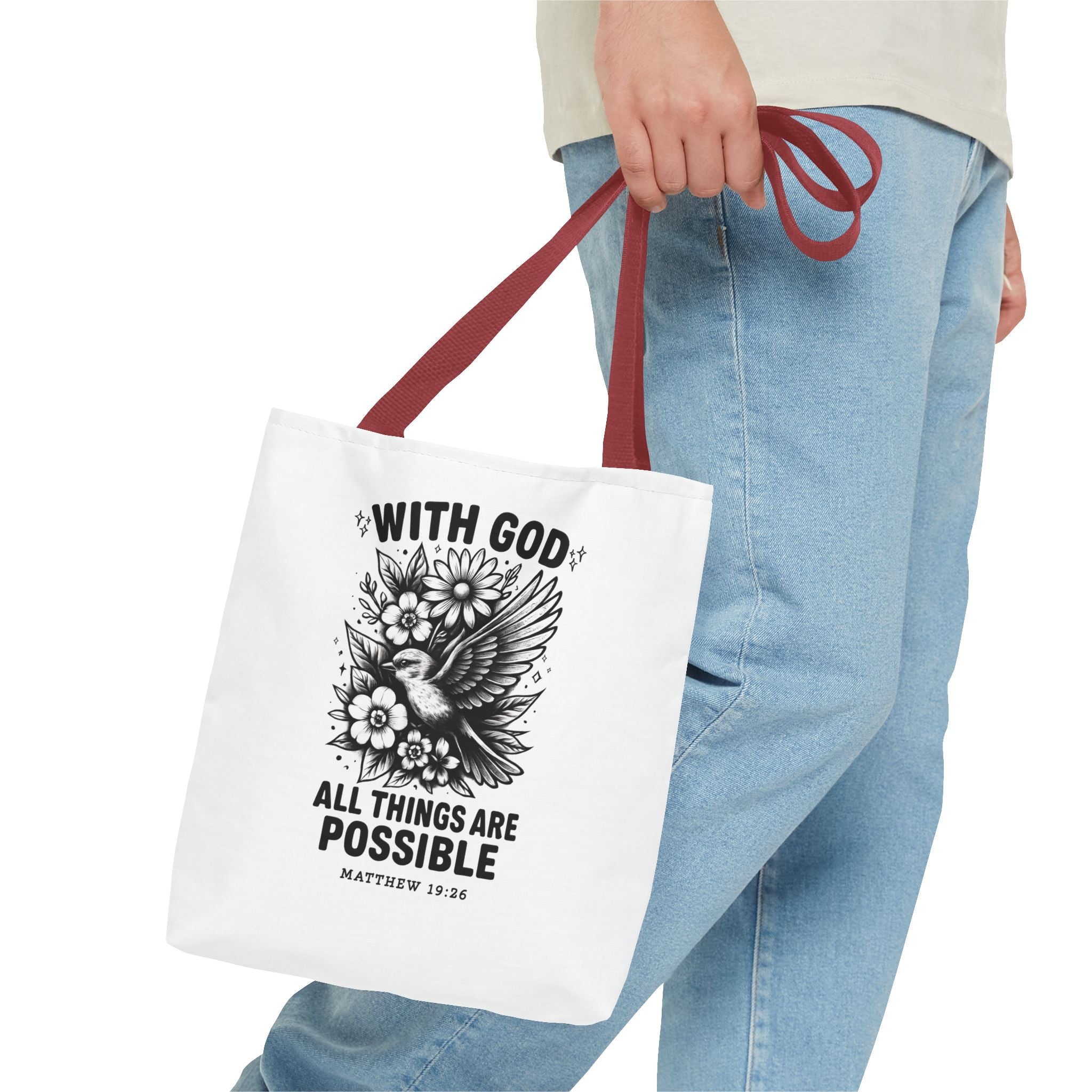 Matthew 19 26 Christian Tote Bag, Bible Verse Tote, Inspirational Tote Bag, Faith Tote, Scripture Tote, Gift for Believers