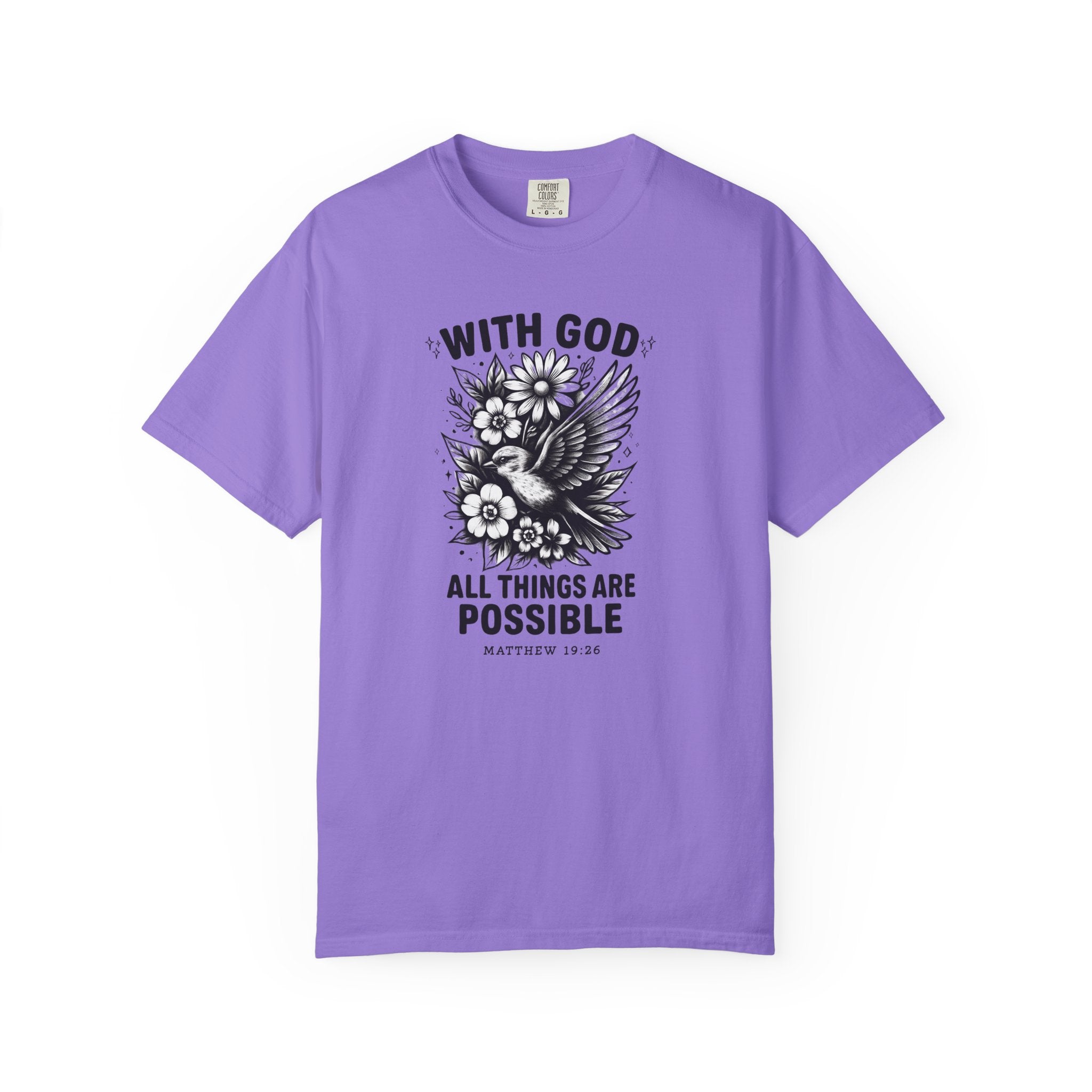 Matthew 19 26 Comfort Colors Tee, With God All Things Are Possible Shirt, Christian Bible Verse Shirt, Faith Christian Comfort Colors Shirt