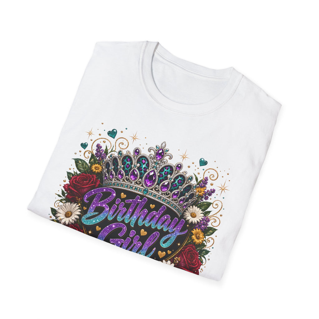 Birthday Girl Floral Tee — Sparkling Tiara & Roses Birthday T-Shirt