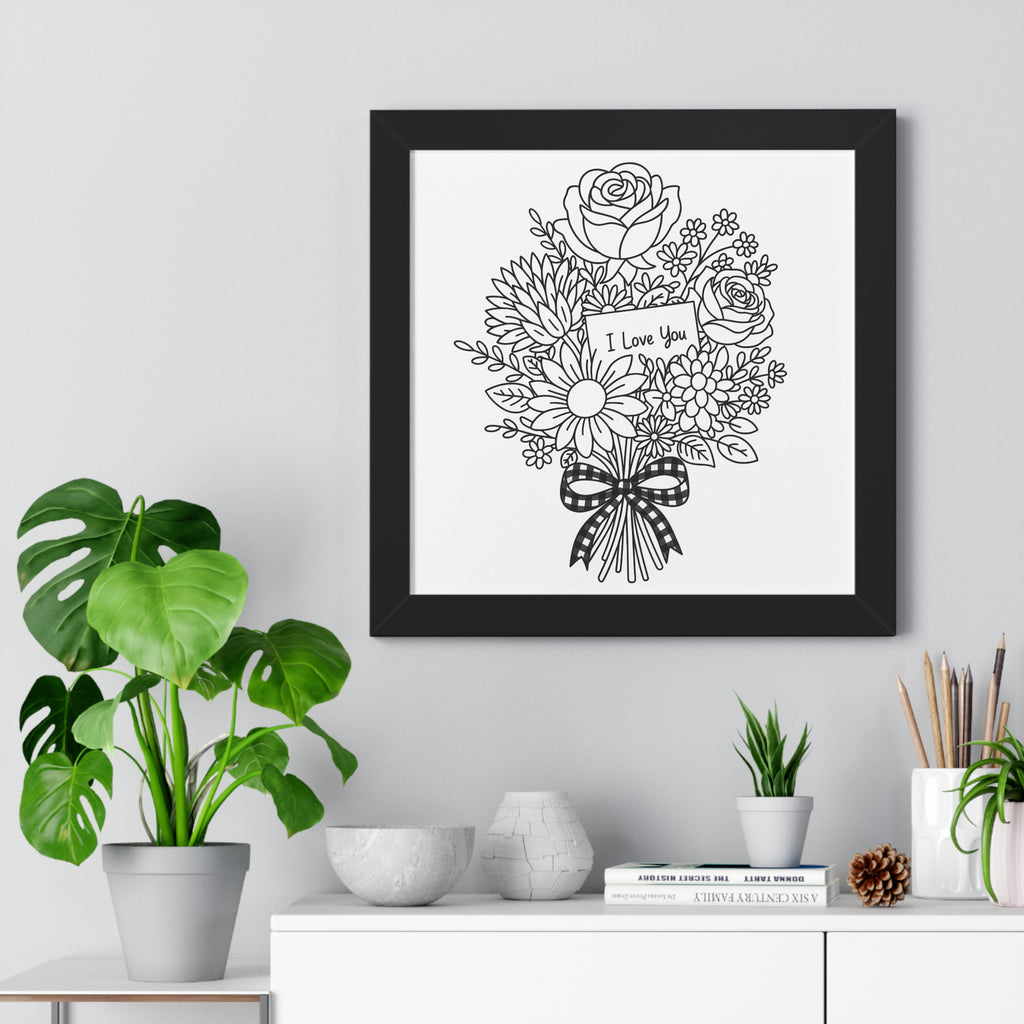 I Love You Bouquet Framed Poster | Floral Line Art Vertical Print