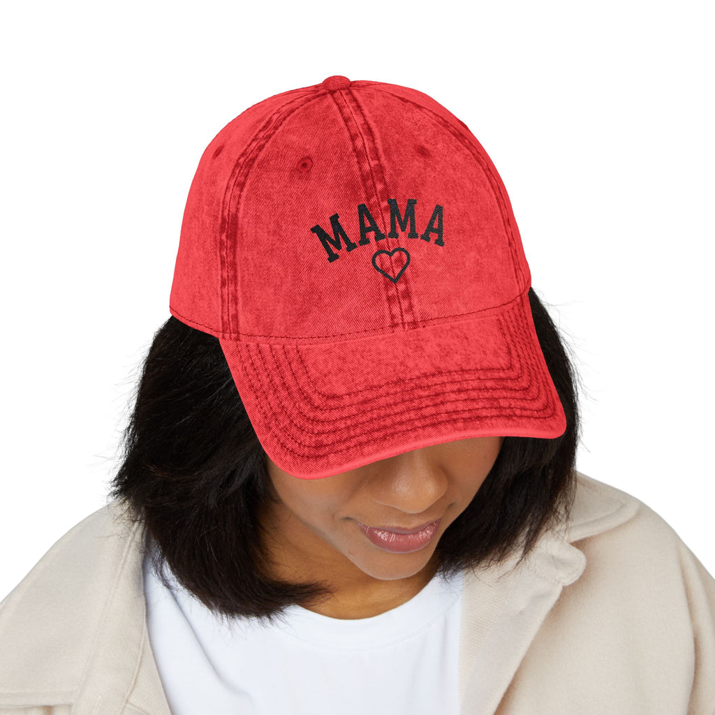 Embroidered Mama Heart Baseball Cap | Vintage Washed Hat with Outlined Heart On Back