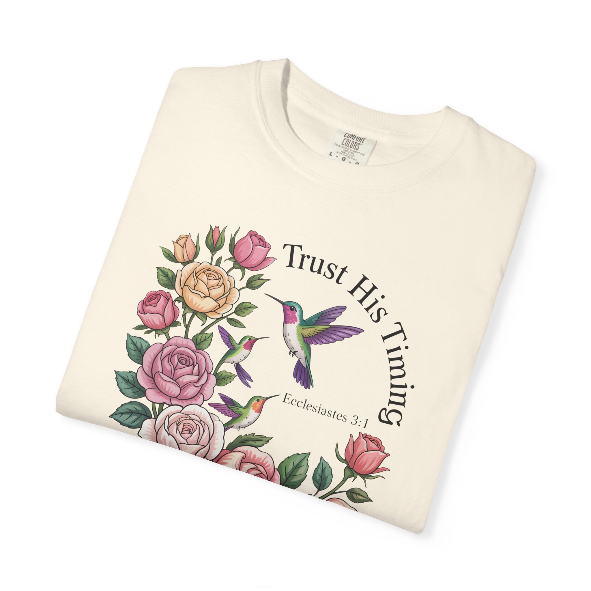 Comfort Colors® Floral Trust His Timing: Ecclesiastes 3;1 Scripture Tee, Christian Apparel