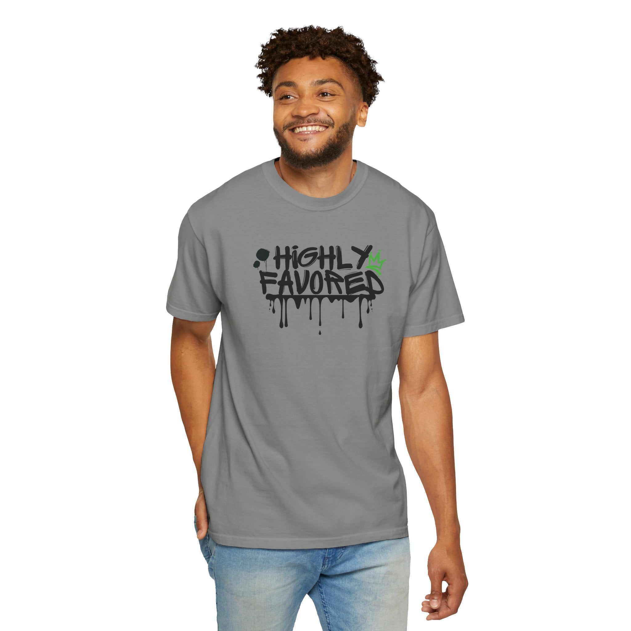 I'M Highly Favored Unisex T-Shirt, Casual Streetwear Tee, Graffiti Art Shirt, Gift for Artists, Motivational Graphic Tee