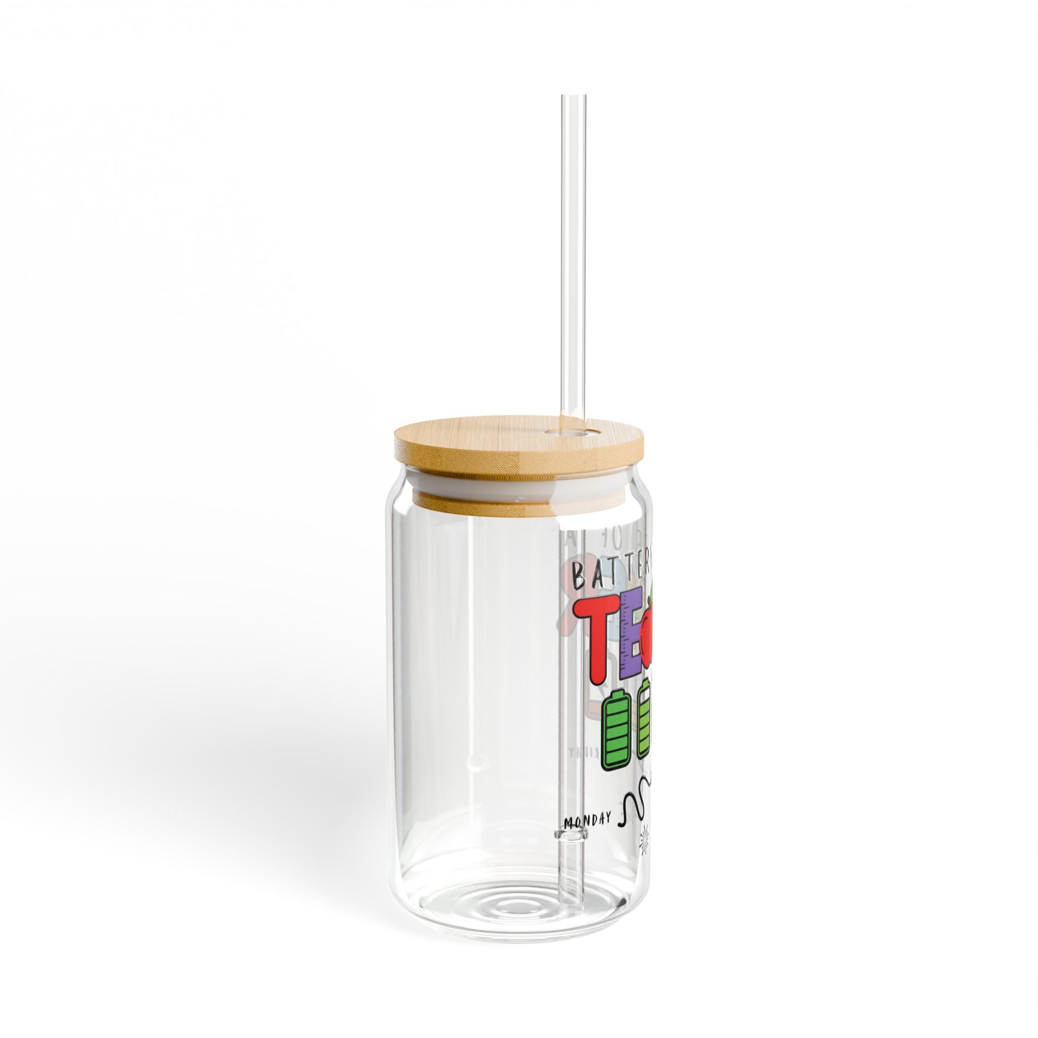 Battery Life of a Teacher 16oz Sipper Glass, Cute Drinkware for Educators, Graduation Gift, Back to School, Teacher Appreciation