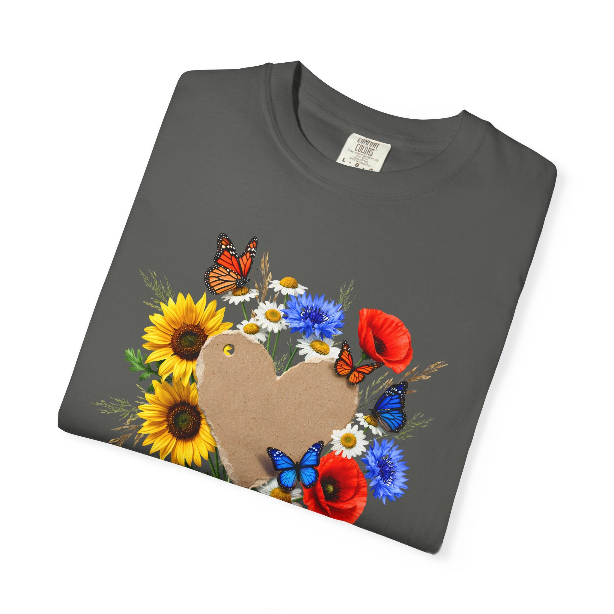 Wildflower Heart T-shirt | Sunflower Poppy Cornflower Butterfly Shirt