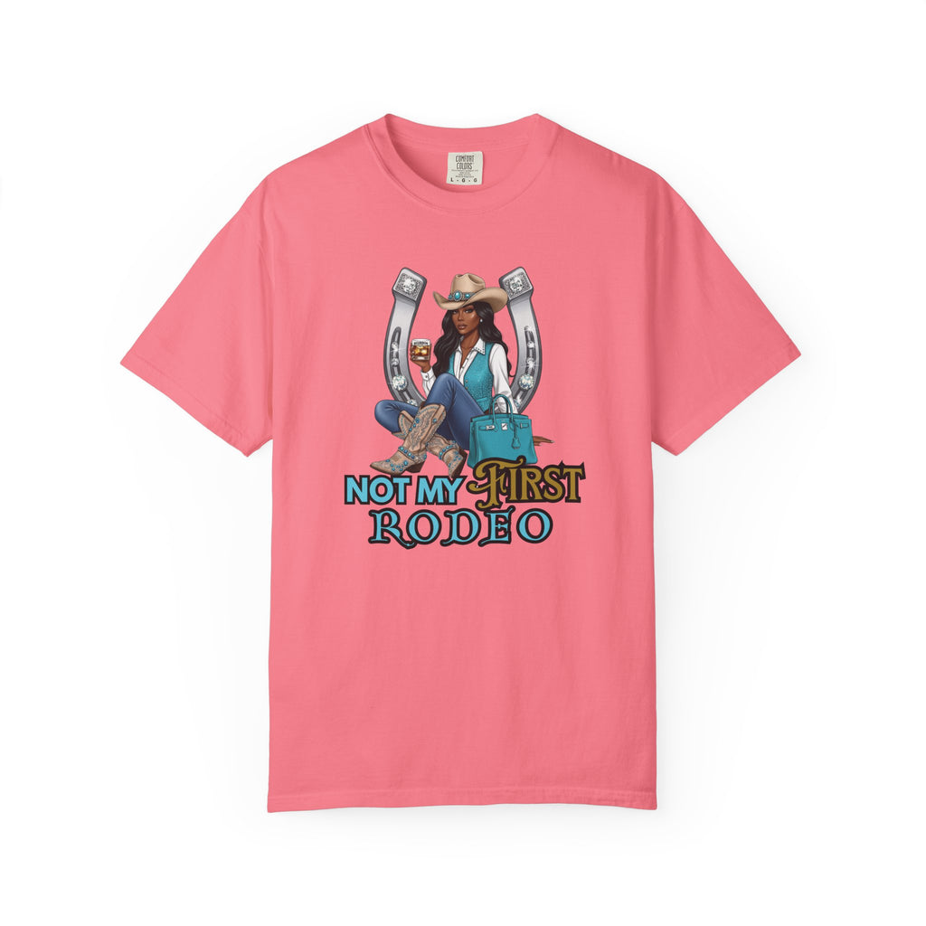 African American Cowgirl Rodeo Themed Rhinestone Shirt, 'Not My First Rodeo' Western Style Top, Rodeo Shirt, Boots On The Ground Tee